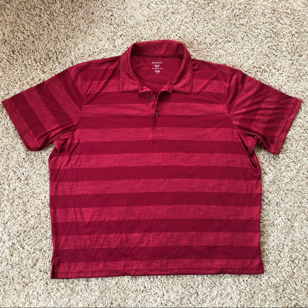 George Men's Red Striped Polo Size 2XL
